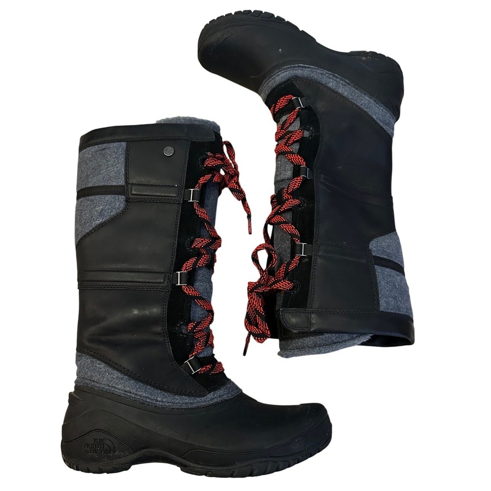 The North Face Black Grey Red Shellista III Tall Winter Boots Women's 8